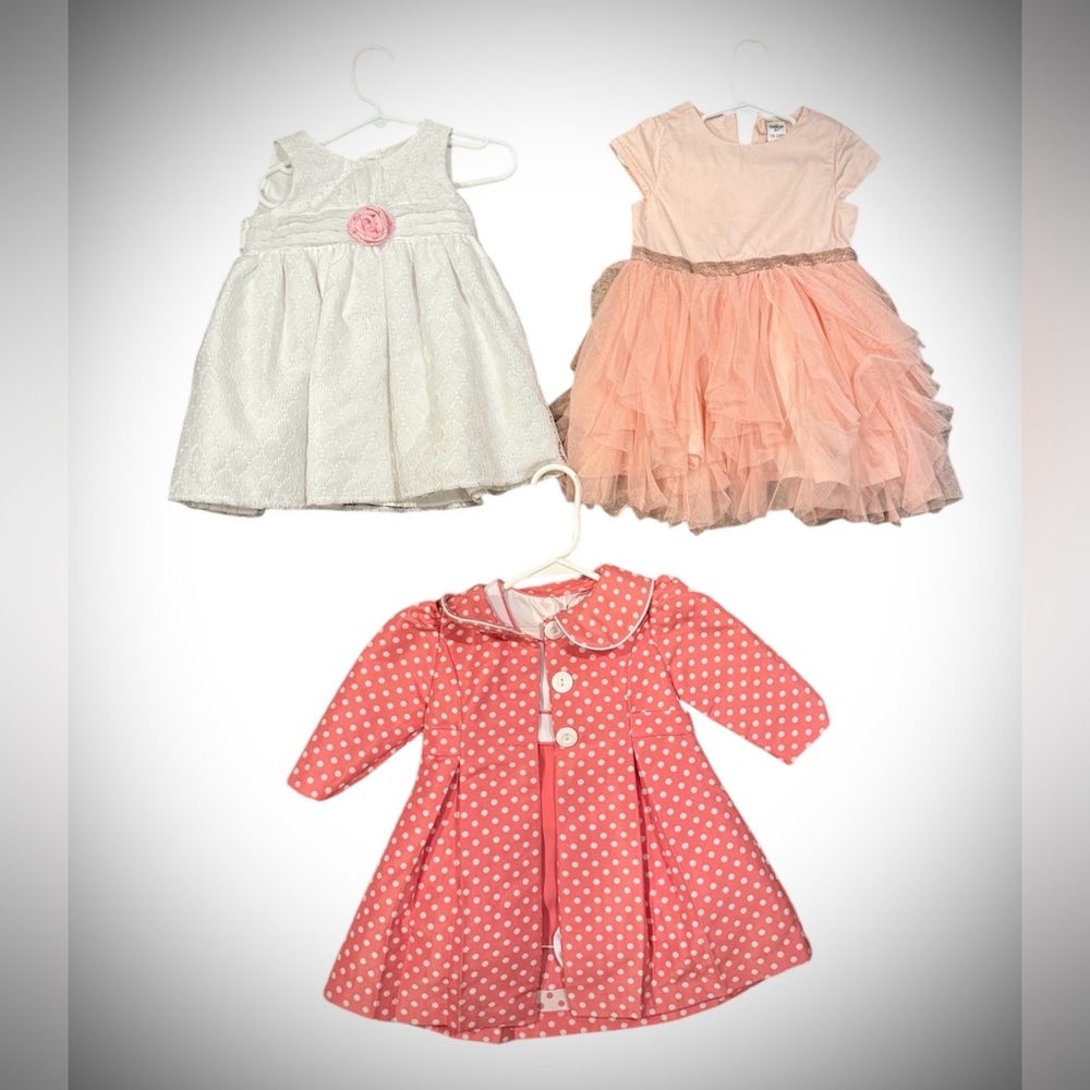Set of Three Girls' Holiday Dresses in Pink and White